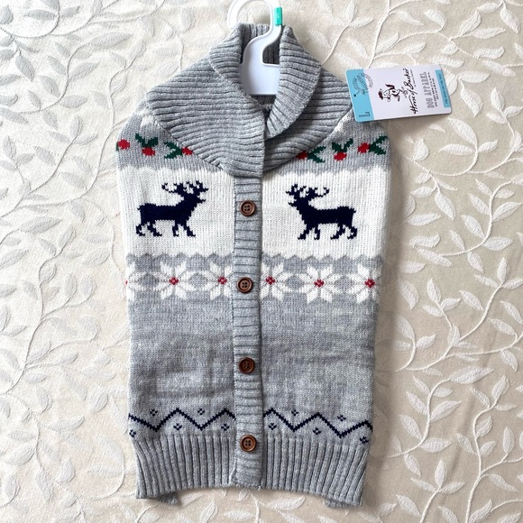 Harry Barker Other - 🆕 Dog Sweater Large Gray Henley Warm Knit Nordic Argyle Christmas Reindeer NWT